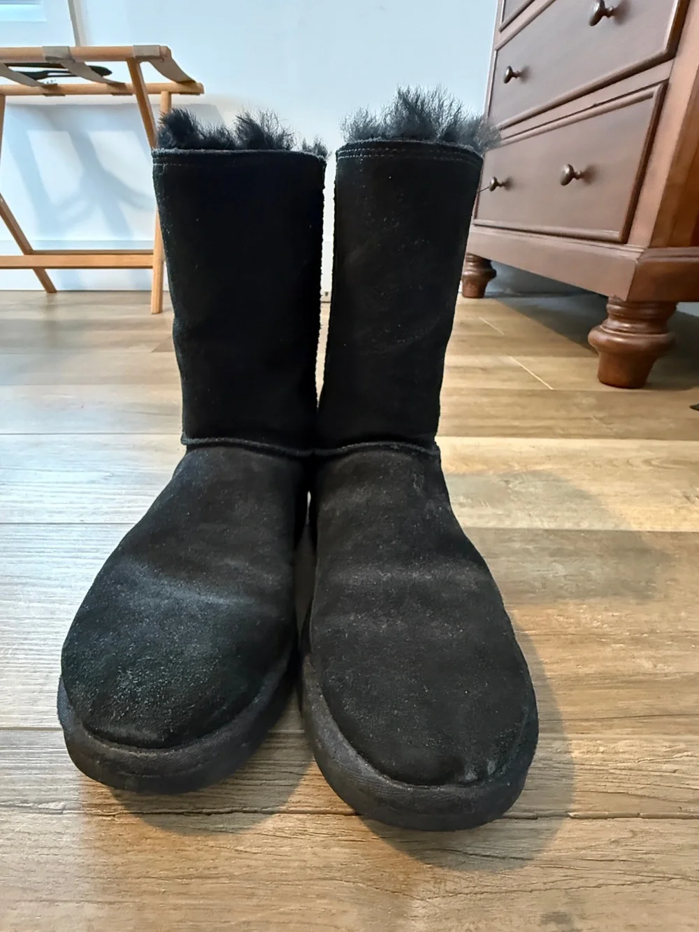 UGG Black Mid-Calf Shearling Suede Winter Boots, Size 9